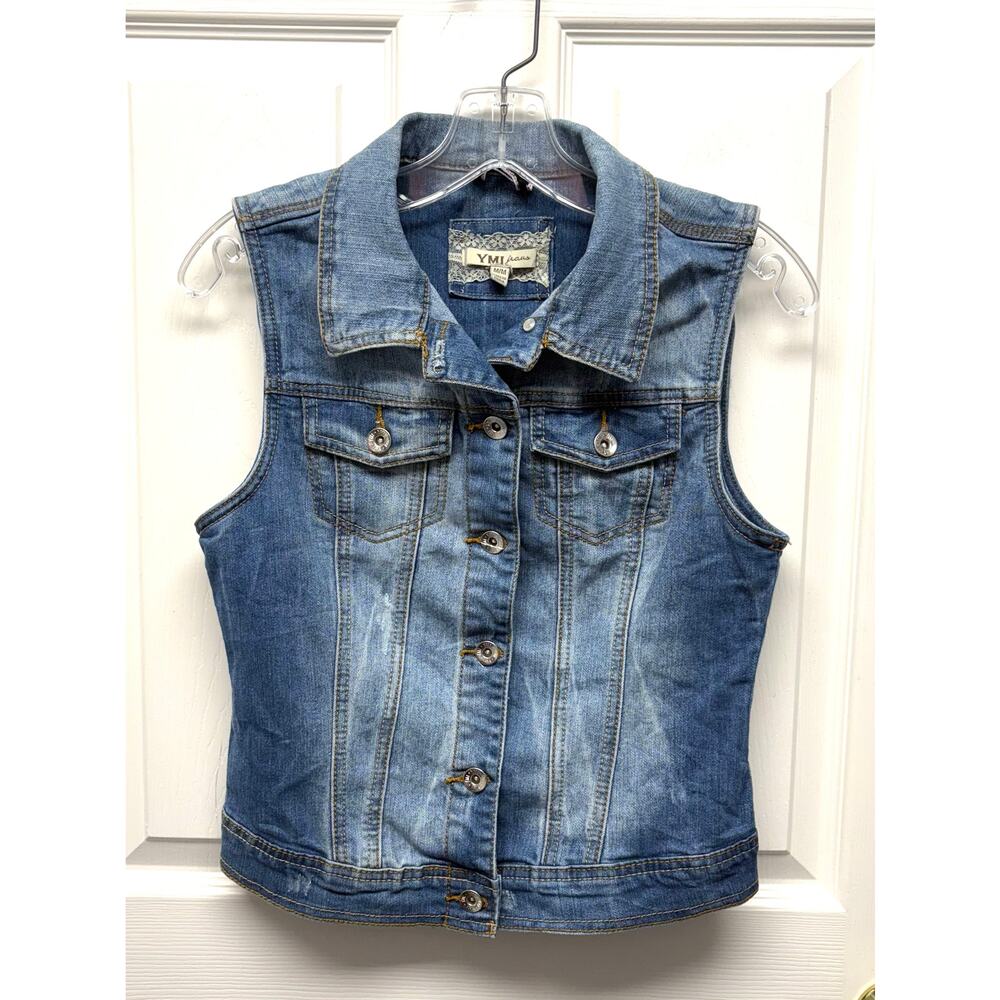 YMI Jeans Vest Women’s Denim Medium Blue Button Front Sleeveless Classic